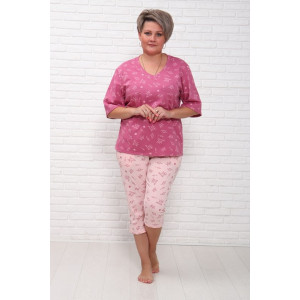 Пижама женская "Мечта БП" кулирка (последний размер) короны на розовом яркий верх 56