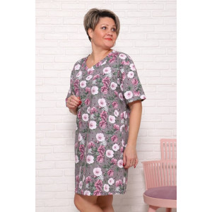 Туника женская "Джина СЦ" кулирка (последний размер) серый цветы 52 Туника женская "Джина СЦ" кулирка (последний размер) серый цветы 52
