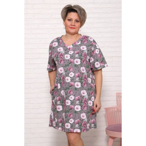 Туника женская "Джина СЦ" кулирка (последний размер) серый цветы 52 Туника женская "Джина СЦ" кулирка (последний размер) серый цветы 52