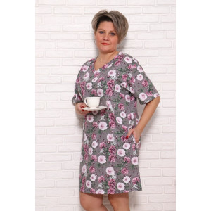 Туника женская "Джина СЦ" кулирка (последний размер) серый цветы 52 Туника женская "Джина СЦ" кулирка (последний размер) серый цветы 52