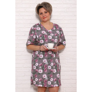 Туника женская "Джина СЦ" кулирка (последний размер) серый цветы 52 Туника женская "Джина СЦ" кулирка (последний размер) серый цветы 52