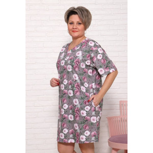 Туника женская "Джина СЦ" кулирка (последний размер) серый цветы 52 Туника женская "Джина СЦ" кулирка (последний размер) серый цветы 52