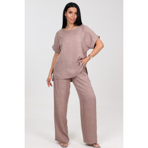 Костюм двойка женский "Шик" КЛ-2572 имитация льна (последний размер) светло-бежевый 52,54