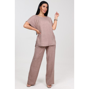 Костюм двойка женский "Шик" КЛ-2572 имитация льна (последний размер) светло-бежевый 52,54