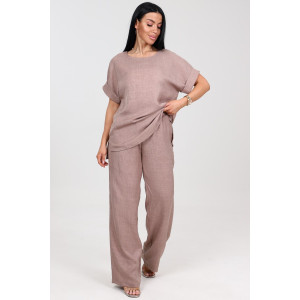 Костюм двойка женский "Шик" КЛ-2572 имитация льна (последний размер) светло-бежевый 52,54