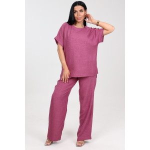 Костюм двойка женский "Шик" КЛ-2572 имитация льна (последний размер) малина 56,58