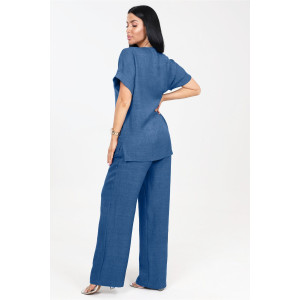 Костюм двойка женский "Шик" КЛ-2572 имитация льна (последний размер) джинс светлый 48,58