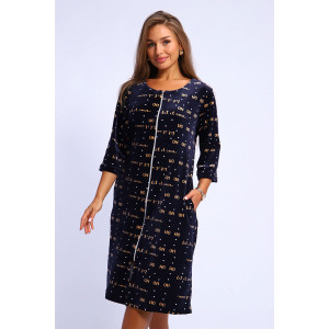 Халат женский №194 стрейч велюр (р-ры: 48-58) синий