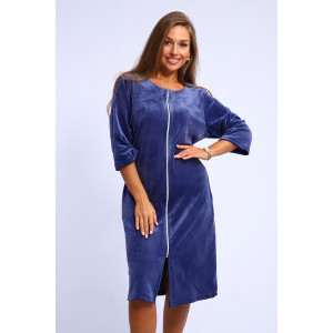 Халат женский №194.1 стрейч велюр (р-ры: 48-58) индиго