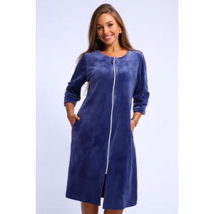 Халат женский №194.1 стрейч велюр (р-ры: 48-58) индиго