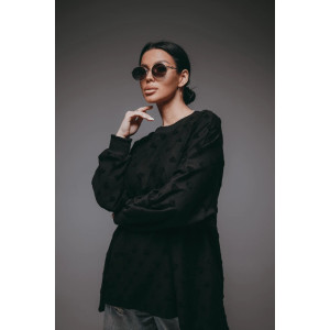 Свитшот женский "Ребека" махра жаккард (р-ры: 44-66) махра черный сердечки Свитшот женский "Ребека" махра жаккард (р-ры: 44-66) махра черный сердечки