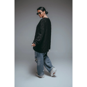 Свитшот женский "Ребека" махра жаккард (р-ры: 44-66) махра черный сердечки Свитшот женский "Ребека" махра жаккард (р-ры: 44-66) махра черный сердечки