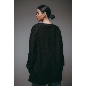 Свитшот женский "Ребека" махра жаккард (р-ры: 44-66) махра черный сердечки Свитшот женский "Ребека" махра жаккард (р-ры: 44-66) махра черный сердечки