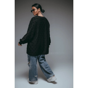 Свитшот женский "Ребека" махра жаккард (р-ры: 44-66) махра черный сердечки Свитшот женский "Ребека" махра жаккард (р-ры: 44-66) махра черный сердечки