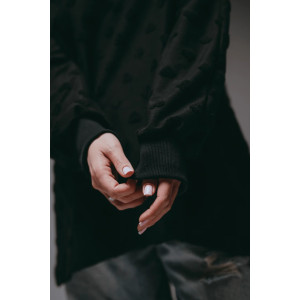 Свитшот женский "Ребека" махра жаккард (р-ры: 44-66) махра черный сердечки Свитшот женский "Ребека" махра жаккард (р-ры: 44-66) махра черный сердечки