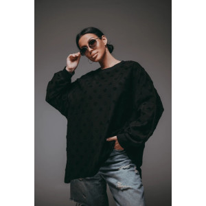 Свитшот женский "Ребека" махра жаккард (р-ры: 44-66) махра черный сердечки Свитшот женский "Ребека" махра жаккард (р-ры: 44-66) махра черный сердечки