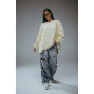 Свитшот женский "Ребека" махра жаккард (р-ры: 44-66) махра сердца сливочное масло