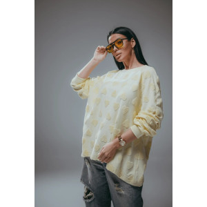 Свитшот женский "Ребека" махра жаккард (р-ры: 44-66) махра сердца сливочное масло