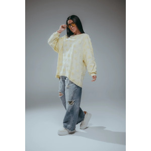 Свитшот женский "Ребека" махра жаккард (р-ры: 44-66) махра сердца сливочное масло