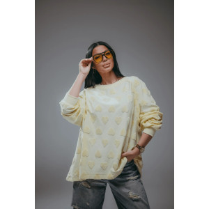 Свитшот женский "Ребека" махра жаккард (р-ры: 44-66) махра сердца сливочное масло