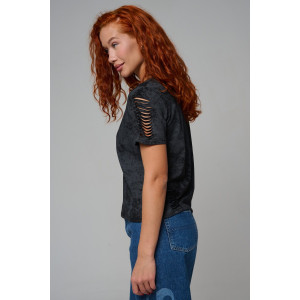 Футболка женская №7497 кулирка с лайкрой пенье (р-ры: 42-52) черный винтаж