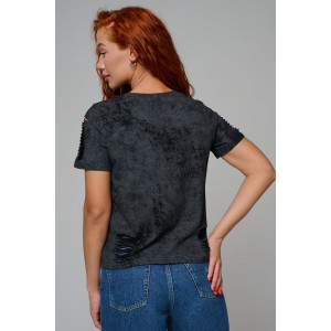 Футболка женская №7497 кулирка с лайкрой пенье (р-ры: 42-52) черный винтаж