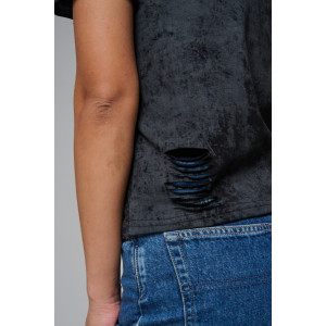 Футболка женская №7497 кулирка с лайкрой пенье (р-ры: 42-52) черный винтаж