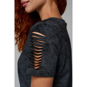 Футболка женская №7497 кулирка с лайкрой пенье (р-ры: 42-52) черный винтаж