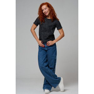 Футболка женская №7497 кулирка с лайкрой пенье (р-ры: 42-52) черный винтаж