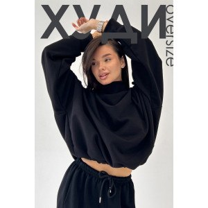 Худи женское №057038 футер на флисе (р-ры: 44-56) черный