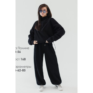 Худи женское №057038 футер на флисе (р-ры: 44-56) черный