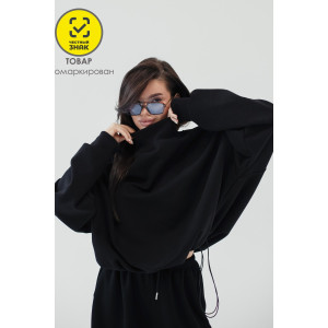 Худи женское №057038 футер на флисе (р-ры: 44-56) черный