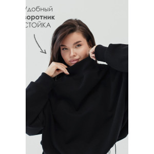 Худи женское №057038 футер на флисе (р-ры: 44-56) черный