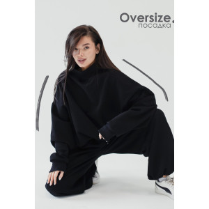 Худи женское №057038 футер на флисе (р-ры: 44-56) черный