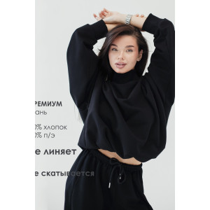 Худи женское №057038 футер на флисе (р-ры: 44-56) черный