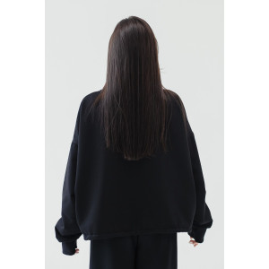 Худи женское №057038 футер на флисе (р-ры: 44-56) черный