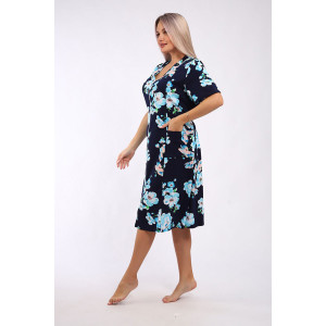 Халат женский "Кокетка" кулирка (р-ры: 52-70) голубая сакура Халат женский "Кокетка" кулирка (р-ры: 52-70) голубая сакура