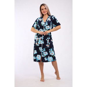 Халат женский "Кокетка" кулирка (р-ры: 52-70) голубая сакура Халат женский "Кокетка" кулирка (р-ры: 52-70) голубая сакура