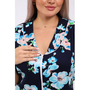 Халат женский "Кокетка" кулирка (р-ры: 52-70) голубая сакура Халат женский "Кокетка" кулирка (р-ры: 52-70) голубая сакура