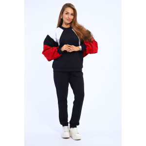 Костюм двойка женский "Летучая мышь" футер с лайкрой (р-ры: 42-60) черно-красно-белый