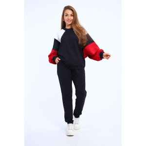 Костюм двойка женский "Летучая мышь" футер с лайкрой (р-ры: 42-60) черно-красно-белый