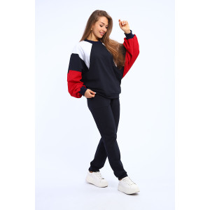 Костюм двойка женский "Летучая мышь" футер с лайкрой (р-ры: 42-60) черно-красно-белый