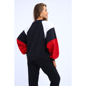 Костюм двойка женский "Летучая мышь" футер с лайкрой (р-ры: 42-60) черно-красно-белый