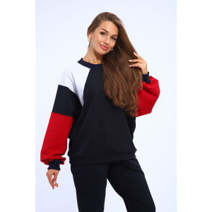 Костюм двойка женский "Летучая мышь" футер с лайкрой (р-ры: 42-60) черно-красно-белый