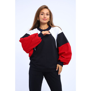 Костюм двойка женский "Летучая мышь" футер с лайкрой (р-ры: 42-60) черно-красно-белый