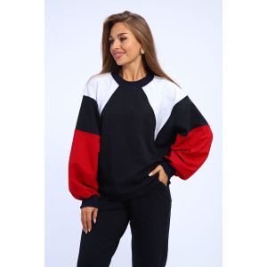 Костюм двойка женский "Летучая мышь" футер с лайкрой (р-ры: 42-60) черно-красно-белый