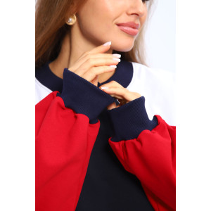 Костюм двойка женский "Летучая мышь" футер с лайкрой (р-ры: 42-60) черно-красно-белый