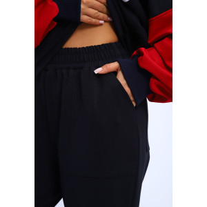 Костюм двойка женский "Летучая мышь" футер с лайкрой (р-ры: 42-60) черно-красно-белый