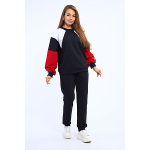 Костюм двойка женский "Летучая мышь" футер с лайкрой (р-ры: 42-60) черно-красно-белый