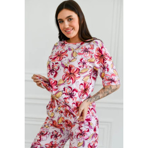Пижама женская "Белла" 1324-8 кулирка (последний размер) розовые цветы 52